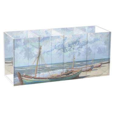 Imagem de TSENQUE Barcos de pintura divertida, suporte de caneta de acrílico fofo para arte de mesa, porta-pincéis de maquiagem personalizado, organizador de escritório para decoração de mesa