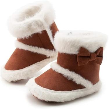 Imagem de Botas de pelúcia para bebês bebês meninas meninos aconchegantes sapatos de camurça para neve pré-andador antiderrapante para bebês recém-nascidos, A01 Marrom, 12-18 Months Toddler