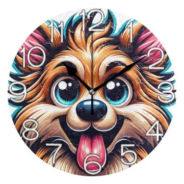 Imagem de GAIGEO Relógio de parede analógico decorativo estético silencioso sem tique-taque relógio de cozinha rústico, decoração de parede retrô moderna art deco, cachorro de desenho fofo, 25 cm, ponteiros