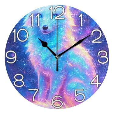 Imagem de GAIGEO Relógio de parede analógico decorativo relógio de cozinha bonito funky alimentado por bateria, decoração de parede de meados do século sala de estar colorido raposa branca, 25 cm, ponteiros