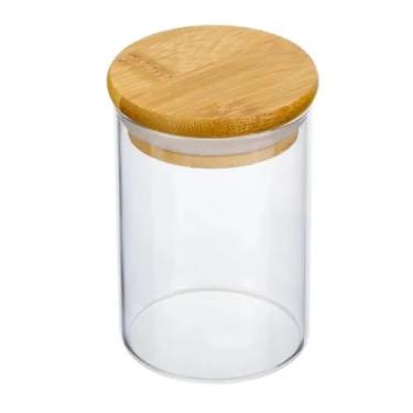 Imagem de Pote Hermético de Vidro com Tampa de Bambu 200ml – Recipiente Cilíndrico Transparente para Mantimentos, Especiarias e Café - 1 UNIDADE
