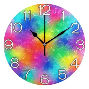 Imagem de Relógio de parede decorativo colorido abstrato arco-íris analógico relógio de cozinha bonito redondo sem tique-taque silencioso, decoração de parede moderna para sala de estar, 25 cm, ponteiros