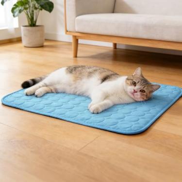 Imagem de Tapete de resfriamento reutilizável para cães de 50 x 38 cm, almofada de gelo reutilizável lavável para cães e gatos de tamanho pequeno e médio para resfriar (azul)