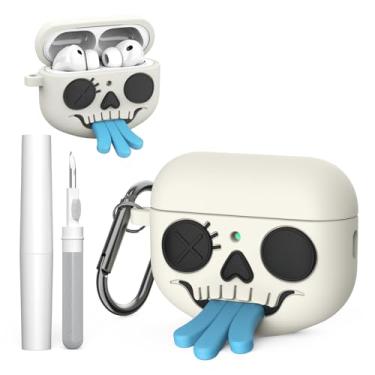 Imagem de OAJ Capa protetora facial de desenho 3D legal com chaveiro e kit de limpeza, compatível com AirPods Pro 3 gerações - capa de silicone à prova de choque (língua azul)