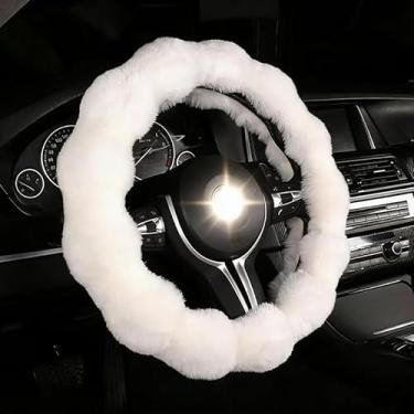 Imagem de Capa de volante de pelúcia quente universal macia e fofa capa de câmbio de freio de mão, confortável para o inverno, serve na maioria dos veículos para homens e mulheres, acessórios automotivos