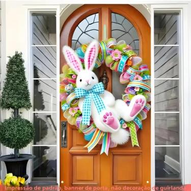 Imagem de Guirlanda De Coelho Da Páscoa Em Poliéster, Cobertura De Porta De Coel