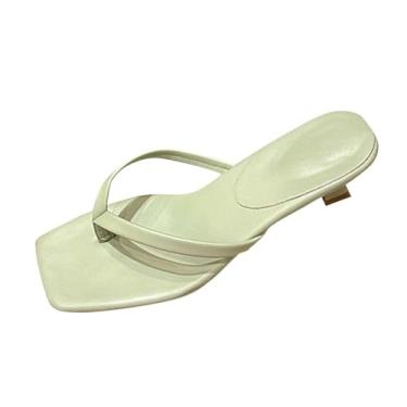 Imagem de Chinelo feminino moderno casual bico quadrado praia verão outono estilo confortável artefato, Caqui, 36