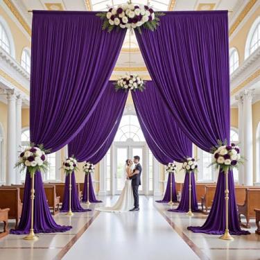 Imagem de PartyVillage Cortina de fundo roxo profundo de 1,5 m × 15 pés para festas de casamento, 10 painéis sem vincos, pano de fundo de poliéster de 15 pés de comprimento, drapeado nas costas para fundo de