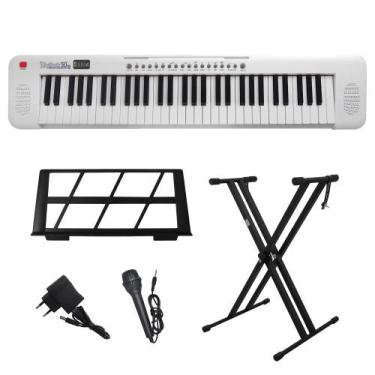 Imagem de Kit Teclado Musical Estudante Iniciante 61 Teclas Rhythmic 50WH Branco