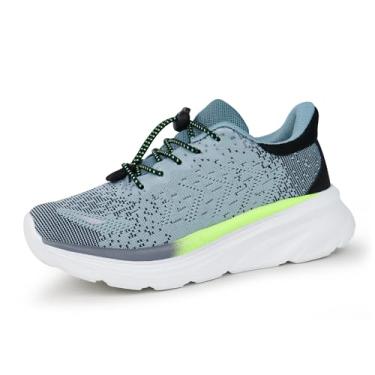 Imagem de Tobfis Tênis de corrida esportivo para meninos e meninas com suporte de arco elástico leve e respirável (bebê/criança pequena/criança grande), Azul/verde, 12 Little Kid