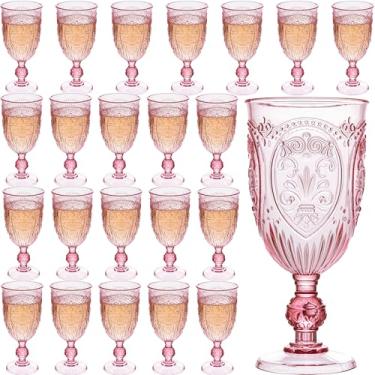 Imagem de Copos de vinho de plástico, 24 peças, taças de plástico, 212 g, colorido, retrô, em relevo, copos de coquetel vintage com haste para beber taças de água para casamento, suprimentos de festa para