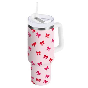 Imagem de SEHANY Lindo copo rosa de 850 g com alça, copo isolado de aço inoxidável a vácuo de parede dupla, à prova de vazamento, caneca de café isolada para viagem, cabe no suporte de copo de carro