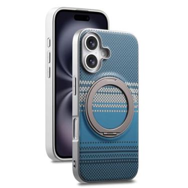 Imagem de Capa fina para iPhone 17/17 Air/17 Pro/17 Pro Max com tampa giratória de suporte de anel de metal capa magnética antiderrapante padrão de fibra de carbono (azul, 17 Pro Max)