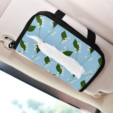 Imagem de SEHANY Lindo porta-lenços de papel de carro com flores azuis, caixa de lenços para carro, viseira solar, porta-guardanapos, dispensador de máscara de carro retangular, caixa de lenços de papel de