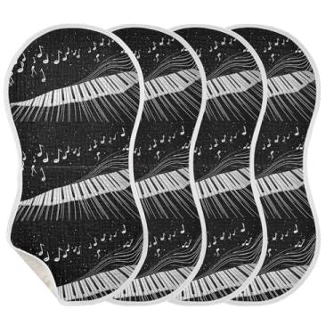 Imagem de Wassud Teclas de piano e notas musicais panos de musselina para arrotos de bebê, 1 pacote com babadores de algodão, toalha de rosto absorventes e macios para arrotos para meninos e meninas