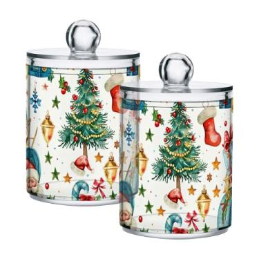 Imagem de xigua Pacote com 2 lindos suportes de Natal para bolas de algodão, cotonete – Frasco de plástico de boticário de armazenamento versátil transparente de 400 ml para banheiro e organização de