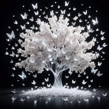 Imagem de NWQZBYHT Kits de arte de diamante de borboleta para adultos, árvore da vida, kits de pintura de diamante 5D para iniciantes, faça você mesmo com brocas completas de diamante, pintura de pedras