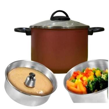 Imagem de Conjunto Banho Maria Pudim com Tampa de vidro 3 Pçs Panela 3 Em 1 Verm