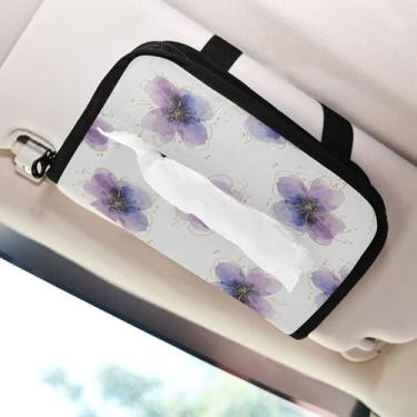 Imagem de SEHANY Elegante suporte de lenços de papel de carro floral roxo, caixa de lenços para carro, viseira solar, porta-guardanapos retangular, dispensador de máscara de carro, caixa de lenços para veículos