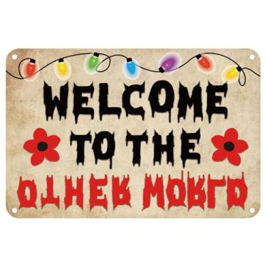 Imagem de Placa Bem-Vindo ao Outro Mundo, Arte de Parede em Alumínio 30x20cm com Tema Estranho Decoração para Festas de Aniversário Halloween e Home