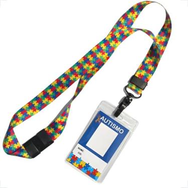 Imagem de Crachá Cordão Autismo crachá de identificação autista + Cordão Quebra cabeça Com trava de segurança porta cracha Deficiências ocultas