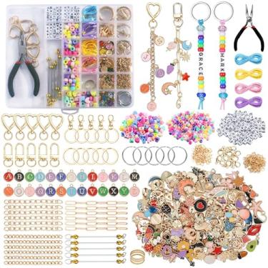 Imagem de HINITOYOU 596 peças kit de fabricação de chaveiros faça você mesmo, kit de chaveiro com contas ajustáveis, incluindo 20 clipes de chaveiro, anéis de salto, pingentes, correntes e ferramentas para