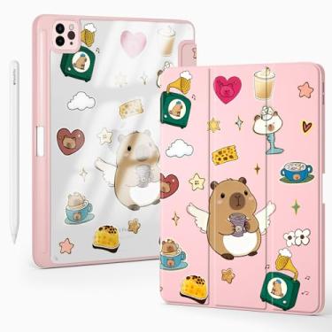 Imagem de BlHMCASE Capa fofa Kawaii Capybara Coffee para iPad (A16) 11ª geração 2025, para iPad 10ª geração, capa de 10,9 polegadas 2022 com suporte para lápis, hibernar/despertar automático, capa traseira de
