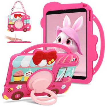 Imagem de Capa para iPad 9ª geração, 8ª geração, 7ª geração, 2021, 2020, 2019, para crianças, meninas, com alça de ombro para iPad, rosa, carrinho de sobremesa, capa fofa de silicone protetora de 10,2 polegadas