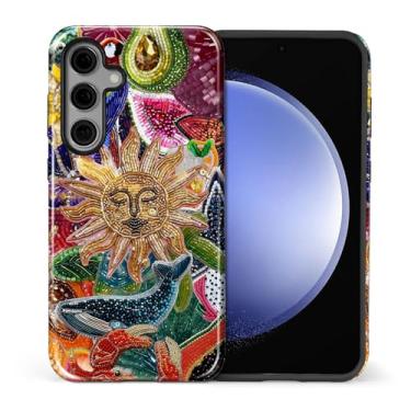 Imagem de Goodsprout Capa para Samsung Galaxy S25, silicone TPU de camada dupla + PC rígido, à prova de choque e resistente a arranhões, colagem retrô sol celestial corpo mosaico porcelana