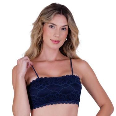 Imagem de Top Faixa Rendado com Bojo Cor:Azul MarinhoTamanho:M - Kit Mania Linge