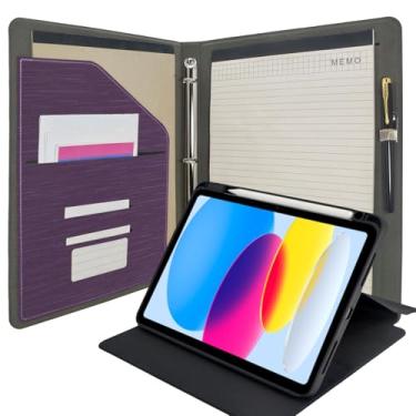 Imagem de Capa organizadora para tablet com prancheta, pasta de arquivo com 3 anéis e pasta giratória compatível com iPad (A16) 11ª geração 2025/iPad 10ª geração 2022, roxa