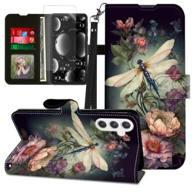Imagem de BREIDMKFM Capa para Samsung S25 FE, capa para celular Samsung Galaxy S25 FE com protetor de tela e suporte, suporte para cartão e alça de pulso flip carteira de couro capa magnética, linda flor de