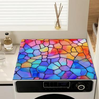 Imagem de Capas de lavadora e secadora para a parte superior, almofada antiderrapante para capa de poeira para máquina de lavar, tapete protetor de vidro irregular colorido para lavanderia, cozinha, decoração