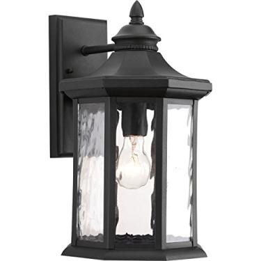 Imagem de Edição Collection 1-Light Clear Water Glass Traditional Outdoor Grande Wall Lantern Light Textured Black