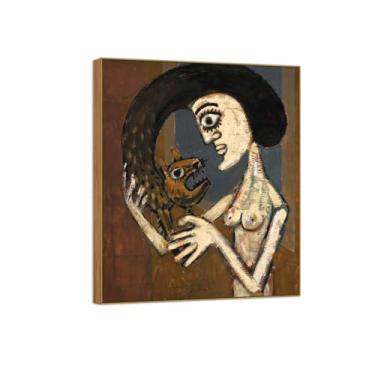 Imagem de Victor Brauner famosa pintura em tela de arte de parede pronta para pendurar cara a cara II - imagem em moldura de madeira para decoração de sala de estar 70 x 85 cm 27 x 33 pol