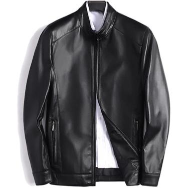 Imagem de Jaqueta De Couro Masculina Casual De Meia-idade Tamanho Grande Gola Alta Couro De Ovelha, Black, 4XL