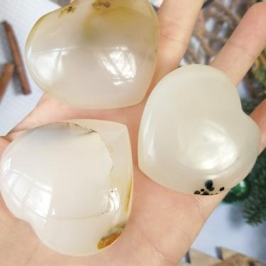 Imagem de FFIME Ornamentos de coração de ágata branca natural pedras naturais e minerais cristais de quartzo decoração artesanal presentes de arte (cor: Ágata 4,3-4,5 cm, Tamanho: 3 peças)