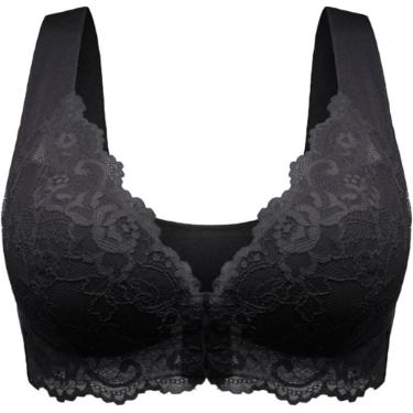 Imagem de Sutiã De Mastectomia Macio Fechamento Frontal Pós-cirurgia Sutiãs De Enfermagem Sem Fio Sem Costura Bralette Big Cup Lingerie Top, Black, 38DD