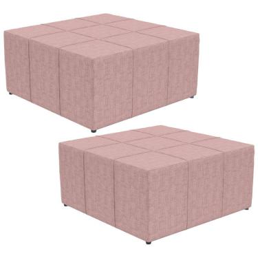 Imagem de Kit 02 Puffs Decorativos Para Sala de Estar Quadrado Milano 90x90cm W01 Linho Rosa - Lyam Decor