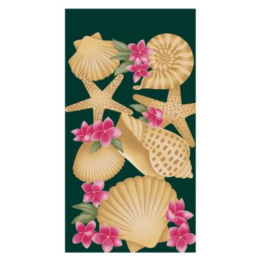 Imagem de Toalha de Praia KazzaVip Veludo Estampado Reativo 100% Algodão Conchas 76cmx1,52m Resort Verde