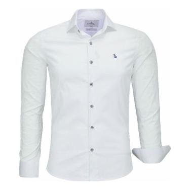 Imagem de Camisa Social Masculina Manga Longa Amil Slim Elastano 1823, Branco, 4