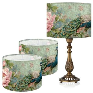 Imagem de Abajur de mesa, 33 cm L x 25 cm A impressão HD geométrico floral deixa abajur de mármore, abajures, decoração moderna de abajur para luminárias de mesa e chão (pavão, 33 cm L x 25 cm A)