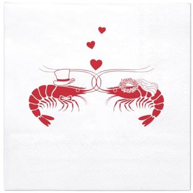 Imagem de WRAPAHOLIC Guardanapos de coquetel de camarão 50 peças - Guardanapos de papel descartáveis de camarão vermelho de 3 camadas para casamento, festa de fervura de camarão, jantar de frutos do mar - 12,7