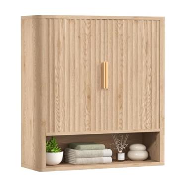 Imagem de Keehusux Armário de remédios canelados com 2 portas, armário de parede de banheiro moderno, armário de banheiro de perfil curvado grande montado na parede com prateleira ajustável para cozinha