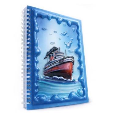 Imagem de omatek smart technologies Caderno espiral com capa brilhante 3D A5 – Caderno de capa dura fofo com 80 folhas – Caderno escolar para crianças, meninas e meninos – Little Ship