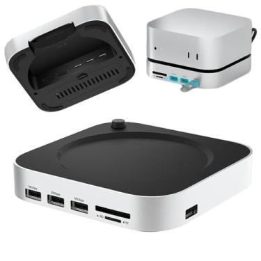 Imagem de Spilter USB para Mac Mini M4 Pro Docking Station, Mini M4 Stander com M.2 NVMe SSD 4TB Max 10Gbps USB-A Portas SD&TF Splitter Dock, Prata