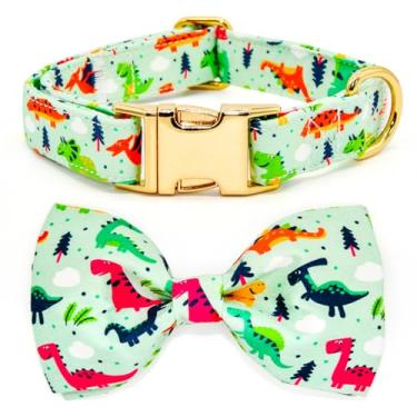 Imagem de Coleiras de cachorro com gravata borboleta, acessório de gravata borboleta de dinossauro de desenho fofo para cães, coleiras de acessórios de metal dourado para cães pequenos, médios e grandes, P (25