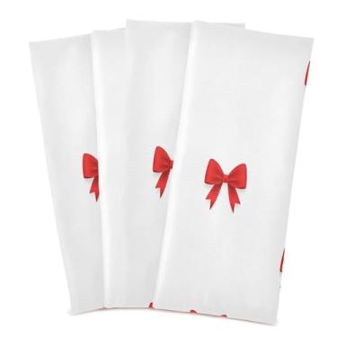 Imagem de Wassud Red Bows Toalhas de prato de cozinha pacote com 4 panos de prato macios com laço para pendurar toalha de mão super absorvente de secagem rápida toalhas de chá de mesa decorativas 71 x 45 cm