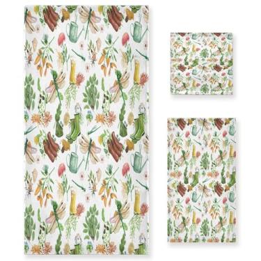 Imagem de xigua Conjunto de toalhas de banheiro com plantas absorvente macio 3 peças toalha de banho toalha de mão toalhas decorativas para banheiro, academia, hotel, praia, piscina
