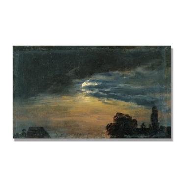 Imagem de NHLDZYH Quadro famoso para salão - réplica de J.C. Dahl - Paisagem romântica nórdica em tela - decoração de parede elegante. (Nuvens à luz da lua). 50 x 85 cm. Apenas tela